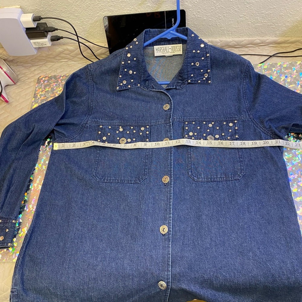 Marshall Rousso Vintage Button Down Denim Shacket Rhinestone Studded SMALL - Picture 7 of 15